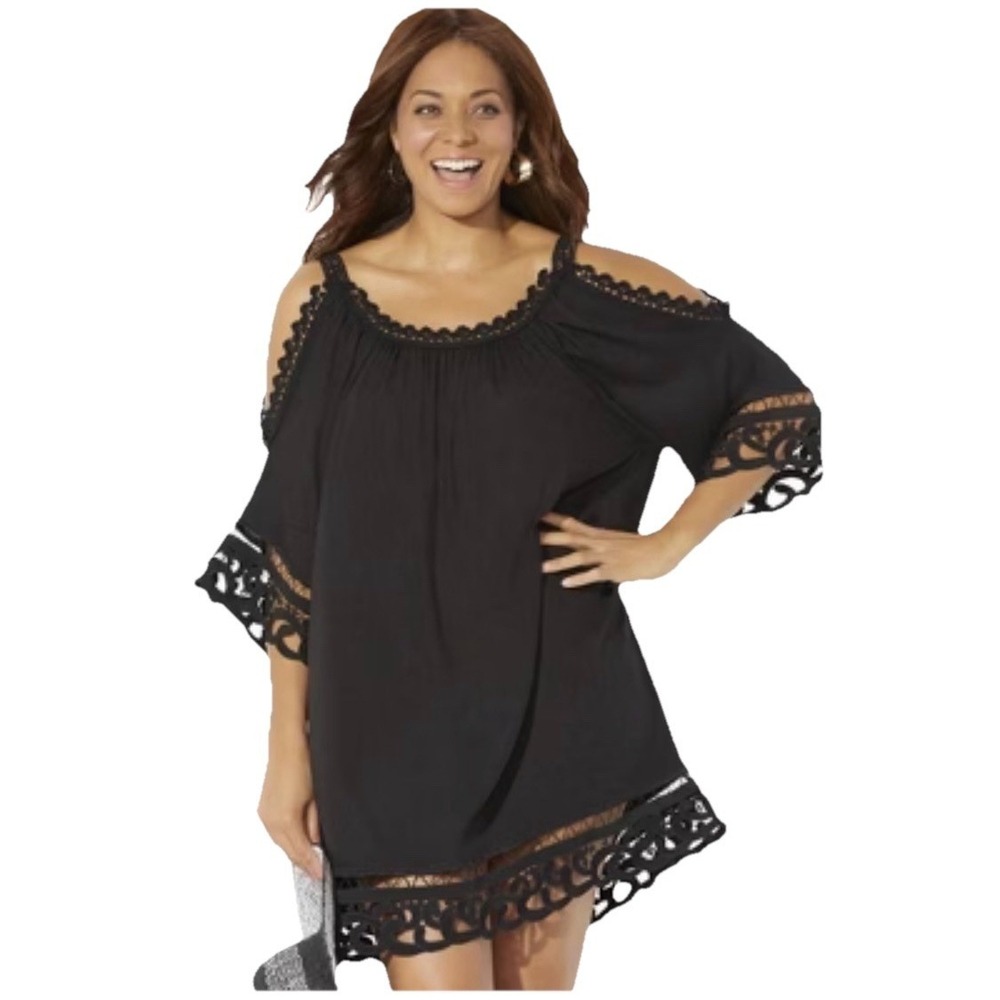Swimsuits for All Women's Sz 18/20 Vera Crochet Cold Shoulder Cover Up Dress NEW